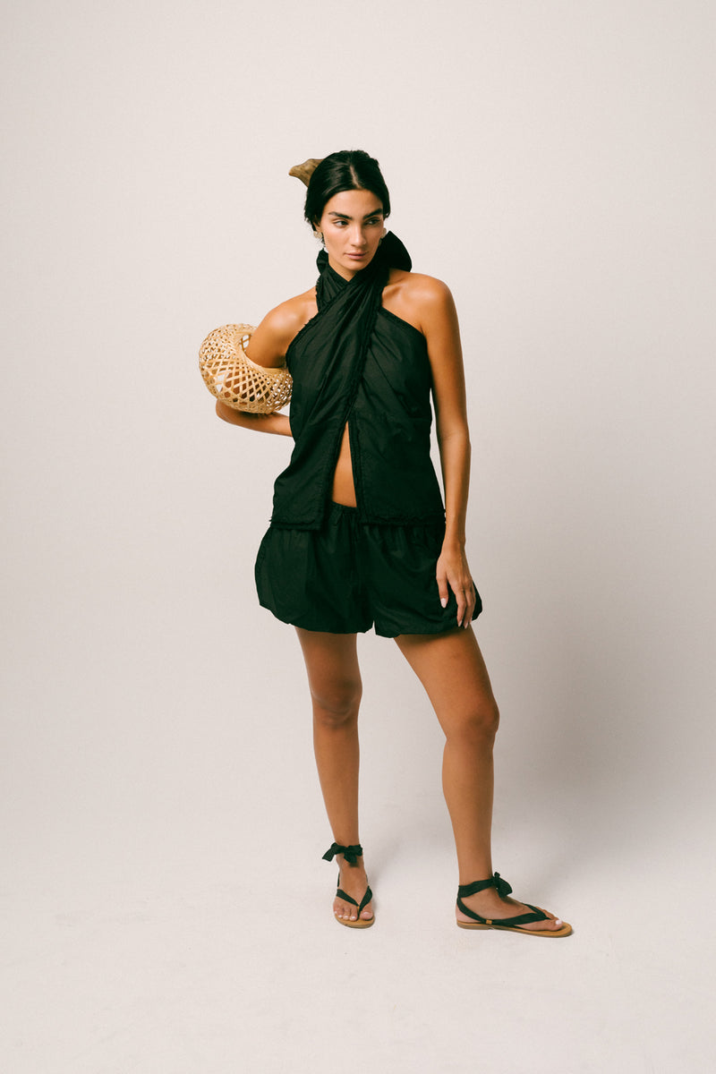 Hujan Cotton Short Set cambric cotton co-ord set by Ituvana in black for women Worldwide
