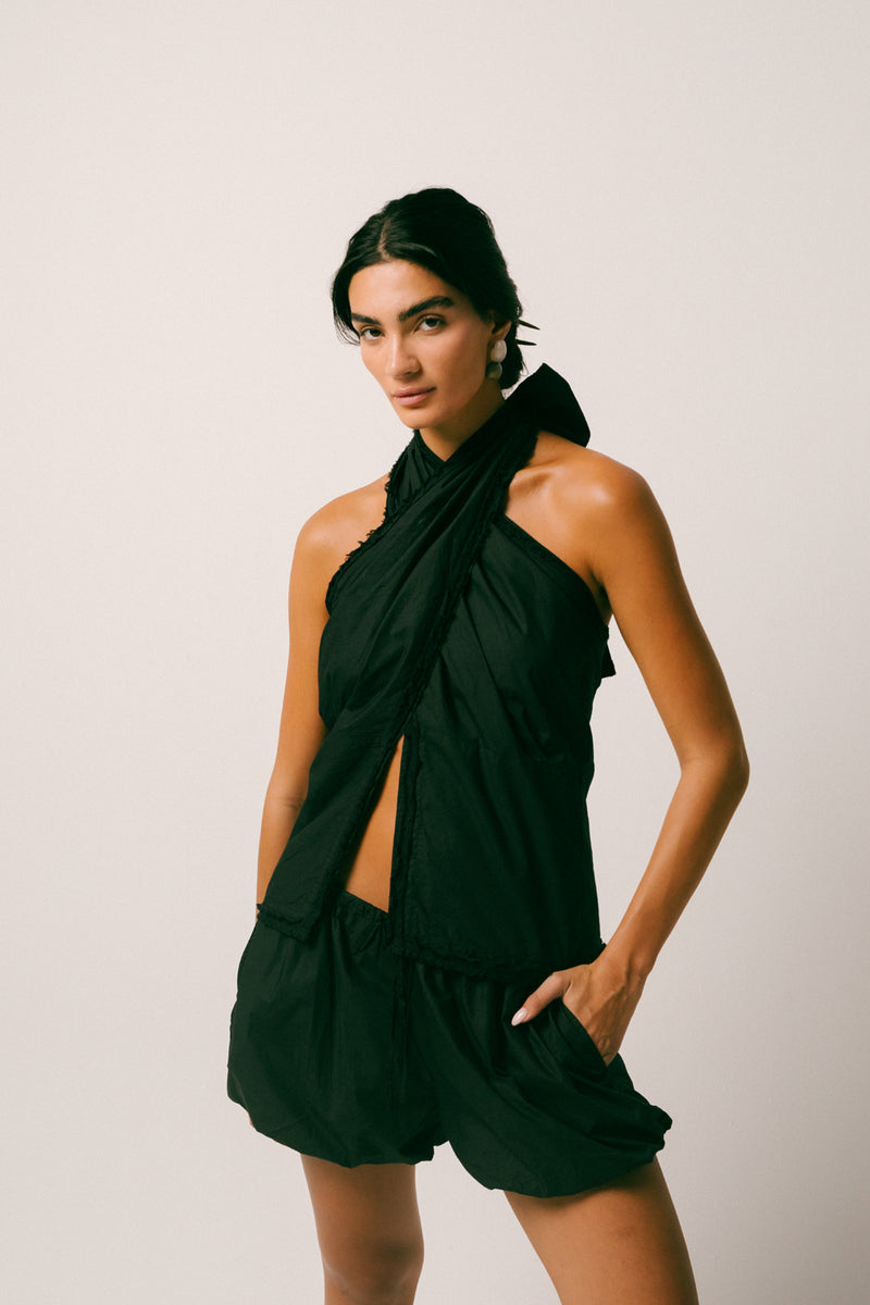 Hujan Cotton Short Set cambric cotton co-ord set by Ituvana in black for women Worldwide