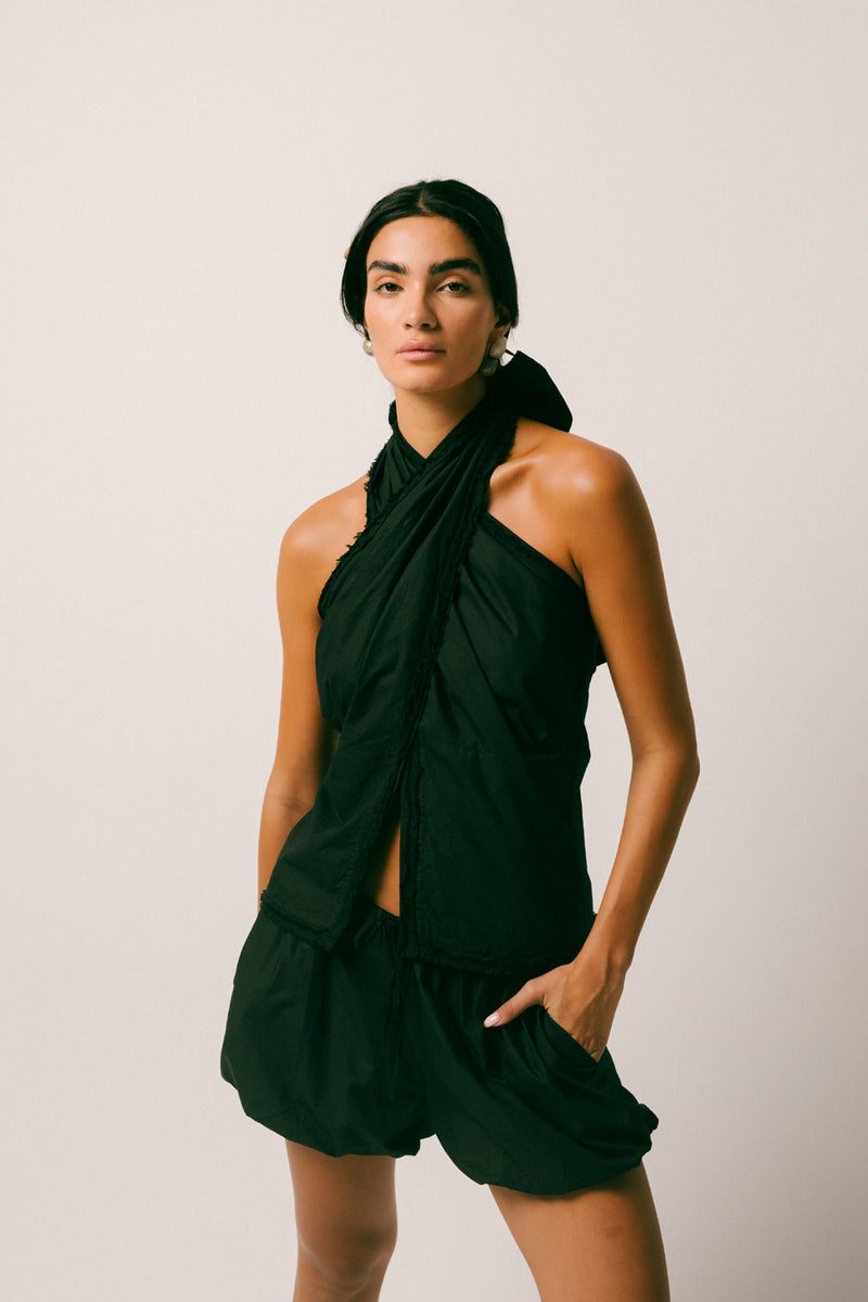 Hujan Cotton Short Set cambric cotton co-ord set by Ituvana in black for women Worldwide