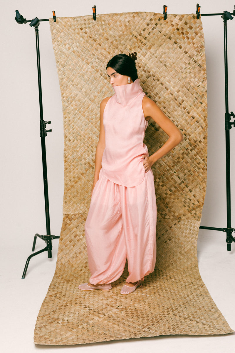 Mawar Silk Pant Set organza habutai silk co-ord set by Ituvana in pink for women Worldwide