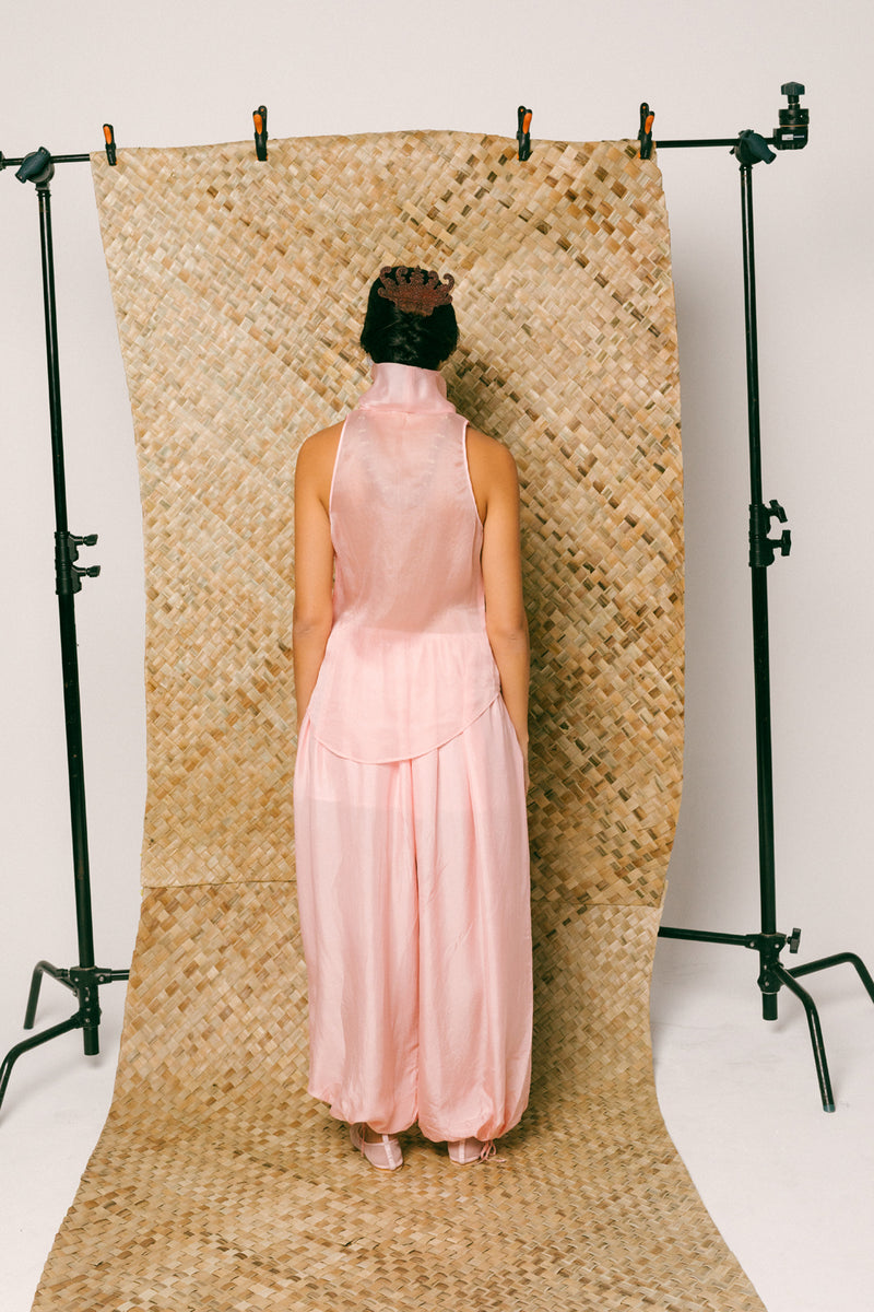 Mawar Silk Pant Set organza habutai silk co-ord set by Ituvana in pink for women Worldwide