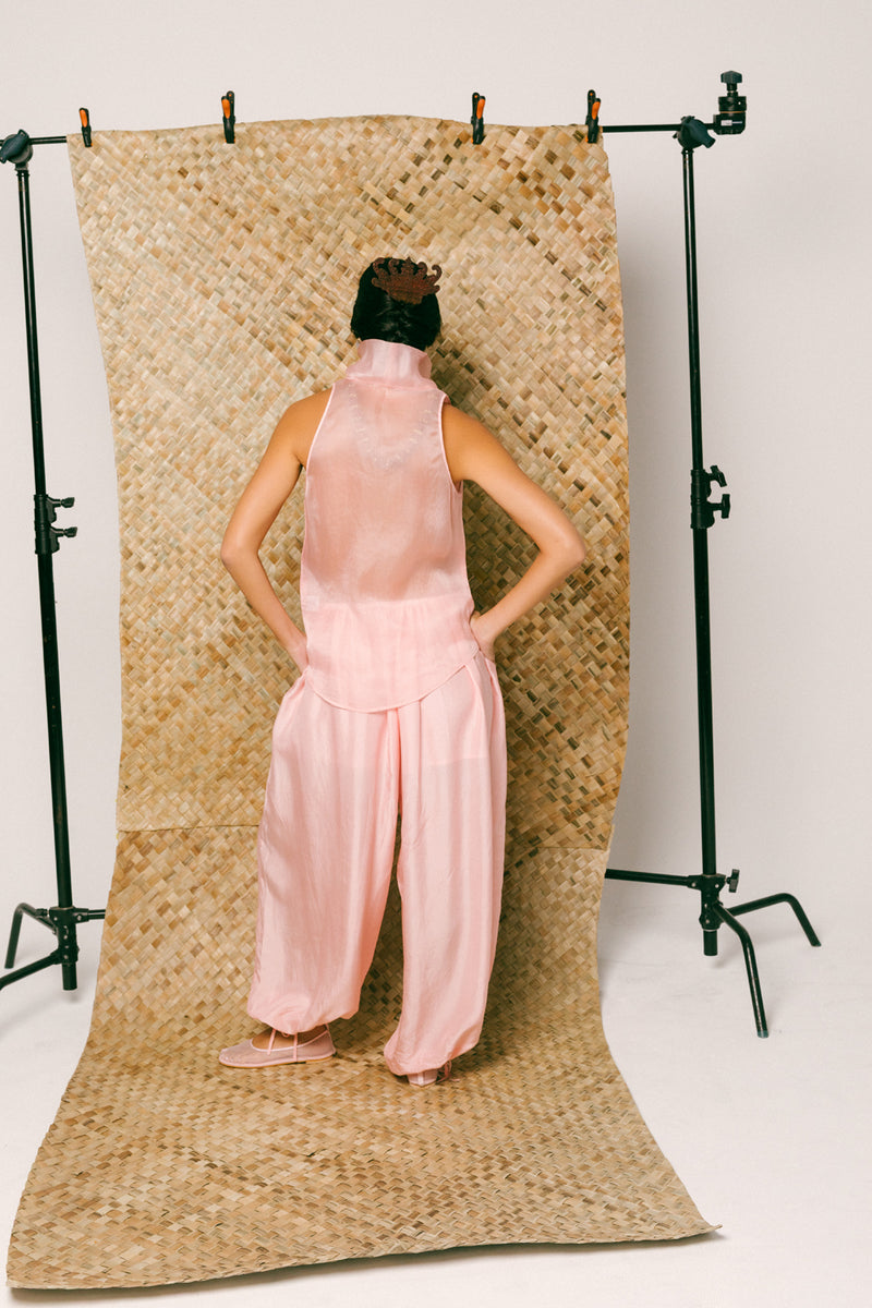 Mawar Silk Pant Set organza habutai silk co-ord set by Ituvana in pink for women Worldwide