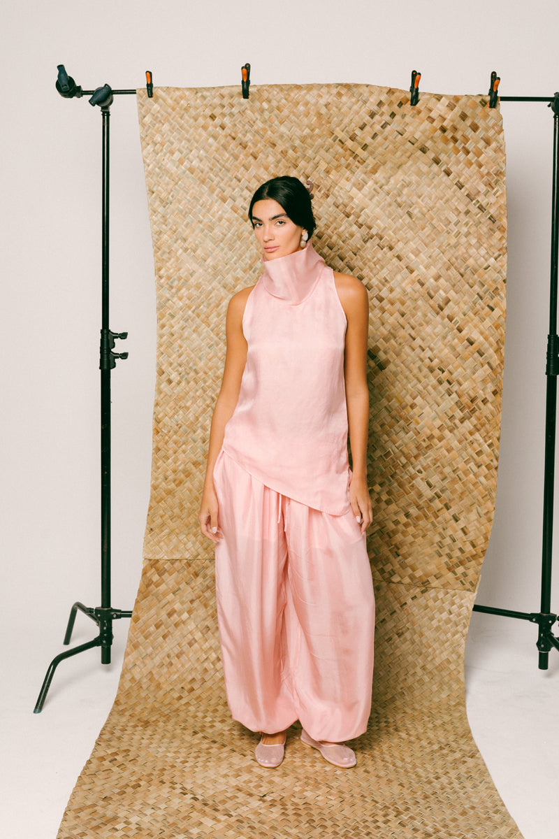 Mawar Silk Pant Set organza habutai silk co-ord set by Ituvana in pink for women Worldwide