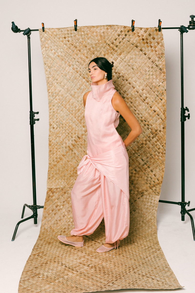 Mawar Silk Pant Set organza habutai silk co-ord set by Ituvana in pink for women Worldwide