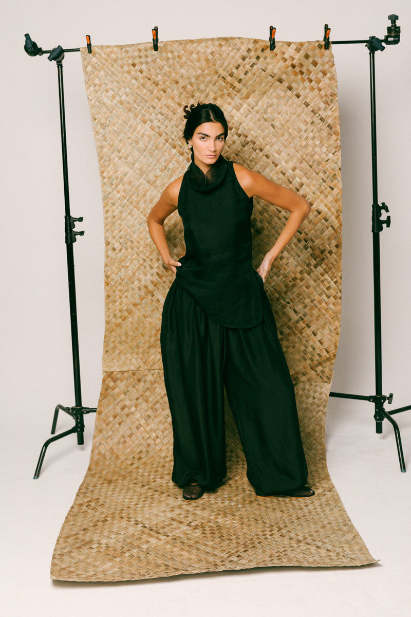 Mawar Silk Pant Set organza habutai silk co-ord set by Ituvana in black for women Worldwide