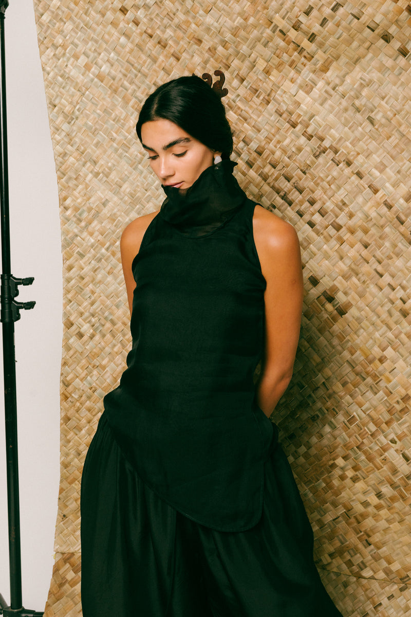Mawar Silk Pant Set organza habutai silk co-ord set by Ituvana in black for women Worldwide