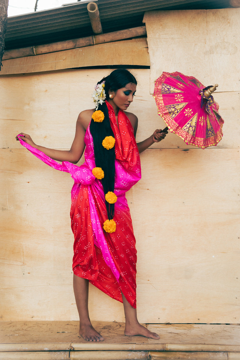 Mimpi Silk Sarong Set bangalore silk co-ord set by Ituvana in red for women Worldwide