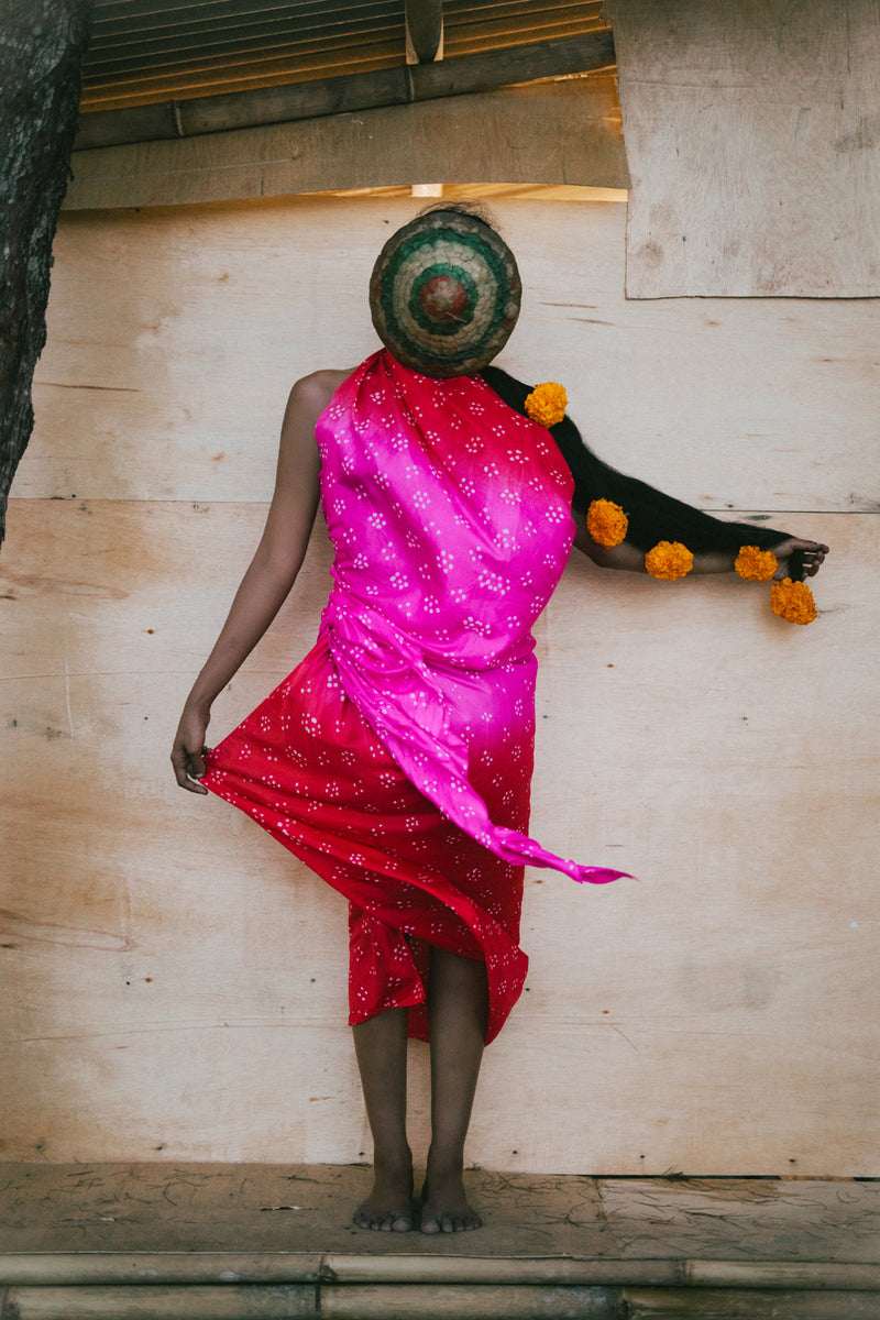 Mimpi Silk Sarong Set bangalore silk co-ord set by Ituvana in red for women Worldwide