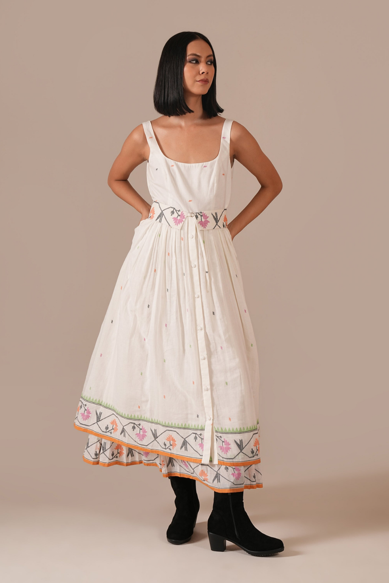 WHISPERING LOTUS DRESS silk by Indigo Dreams in white color for women Worldwide