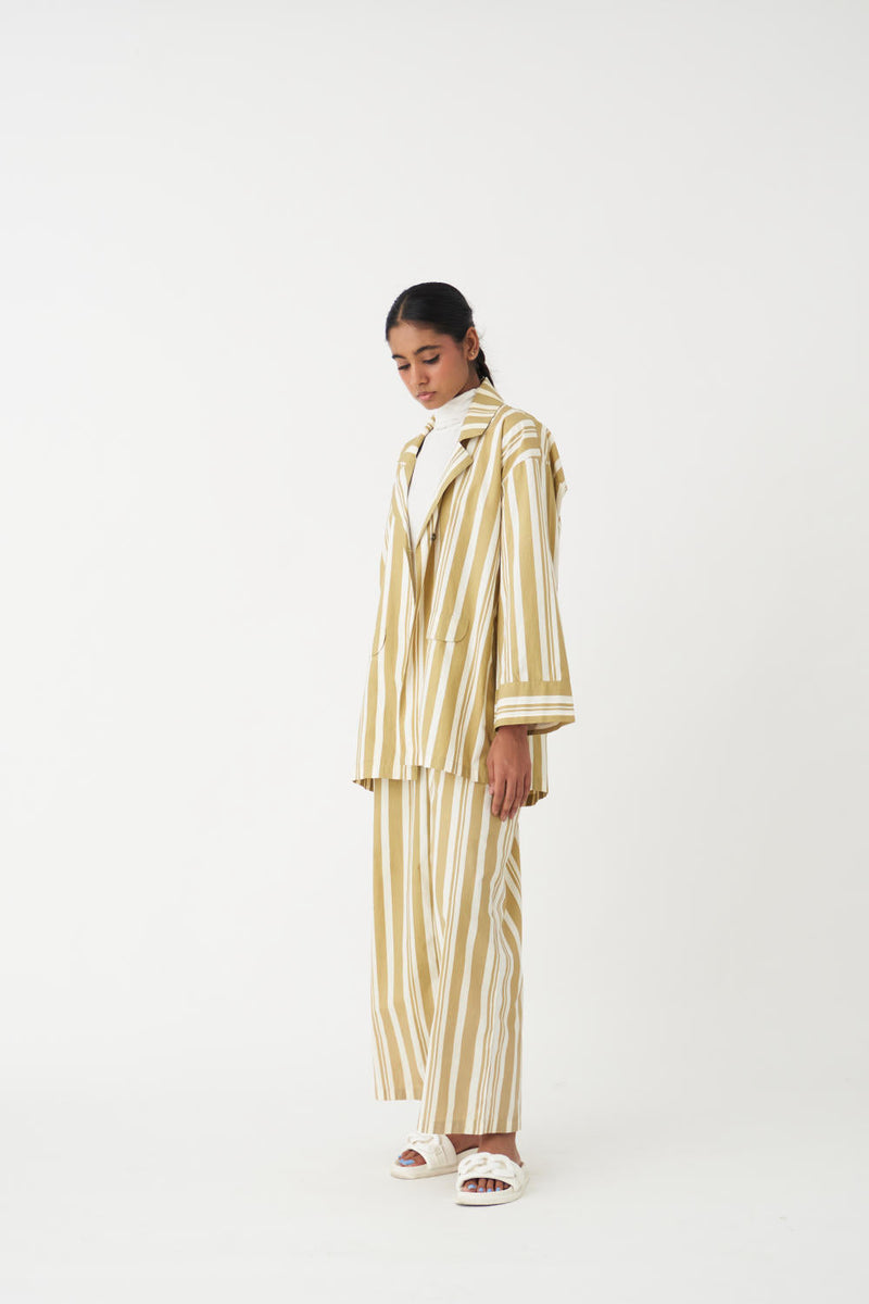 BROAD BOTTOM - MOSS GREEN STRIPE poplin by THREE in green color for women Worldwide