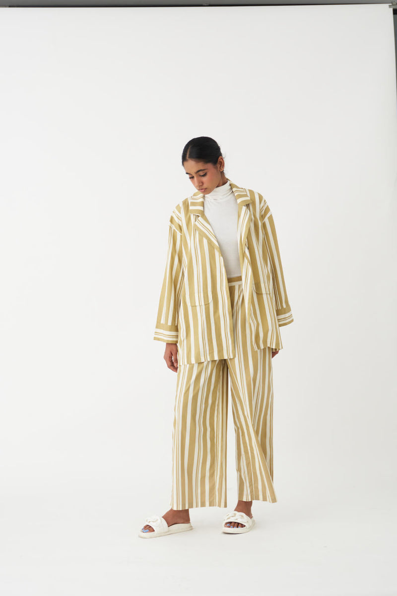 BROAD BOTTOM - MOSS GREEN STRIPE poplin by THREE in green color for women Worldwide