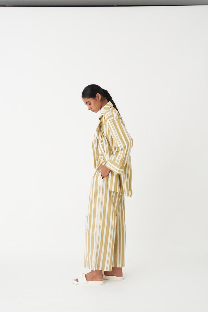 BROAD BOTTOM - MOSS GREEN STRIPE poplin by THREE in green color for women Worldwide