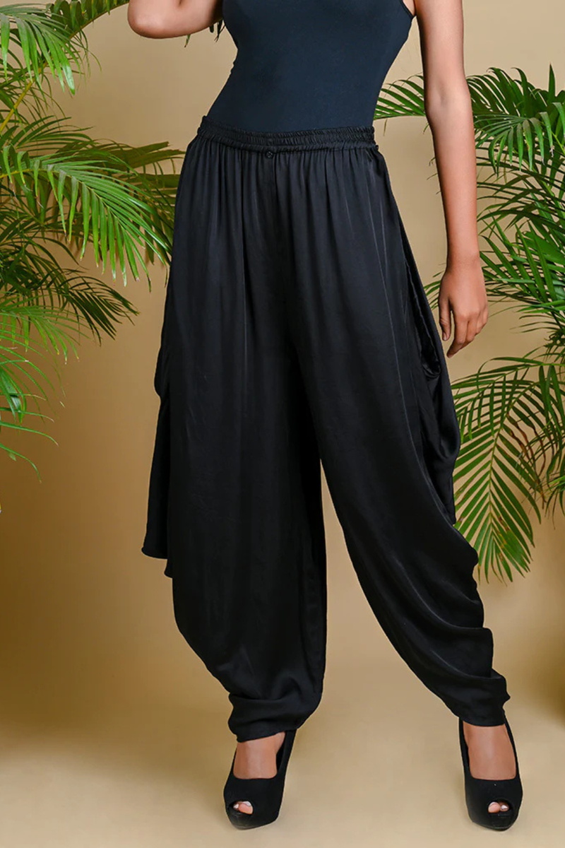 WRAP DHOTI-BLACK silk by Dyelogue in black color for women Worldwide