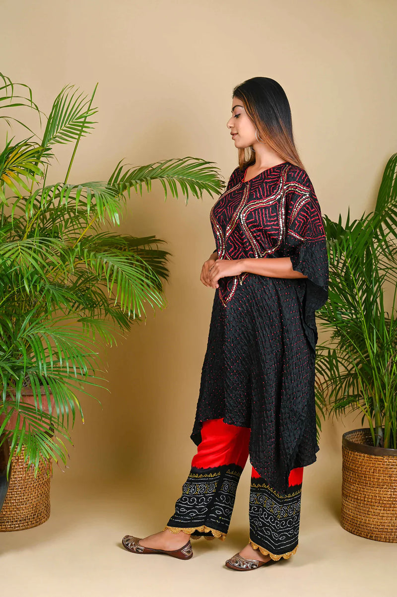 WAVE SEQUENCE KAFTAN-BLACK silk by Dyelogue in black color for women Worldwide