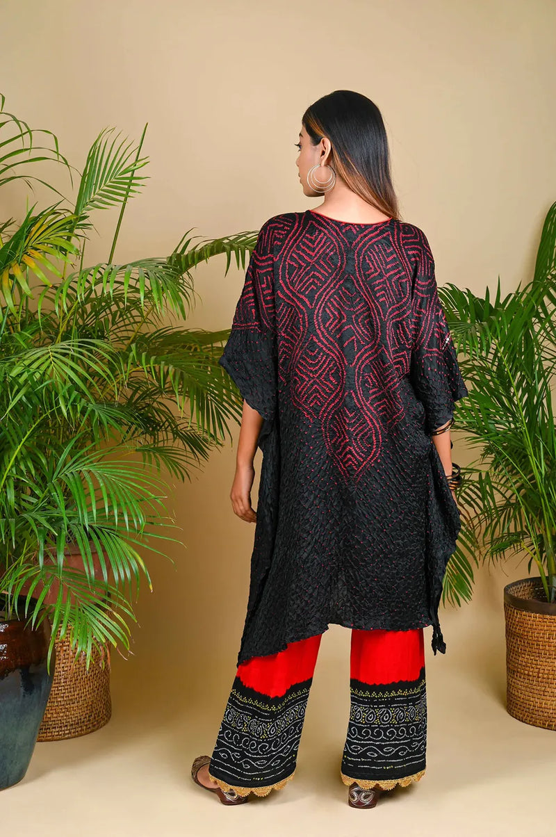 WAVE SEQUENCE KAFTAN-BLACK silk by Dyelogue in black color for women Worldwide
