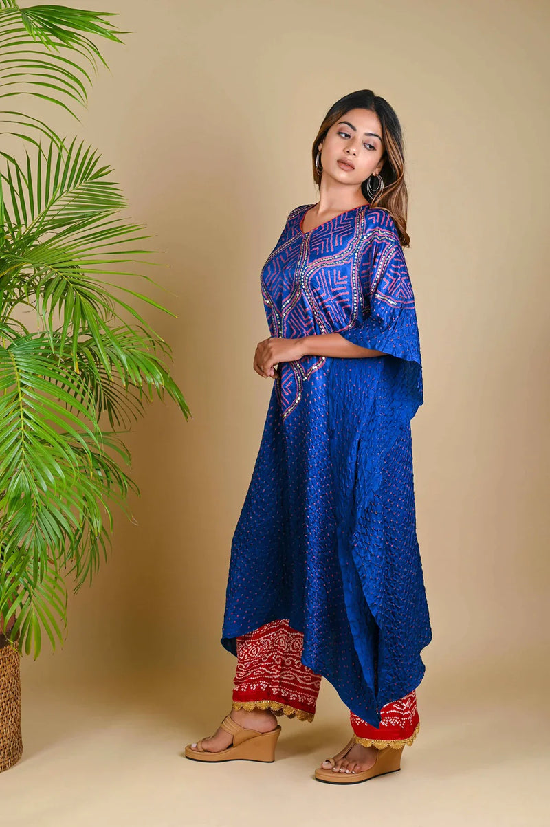 WAVE SEQUENCE KAFTAN-BLUE silk by Dyelogue in blue color for women Worldwide