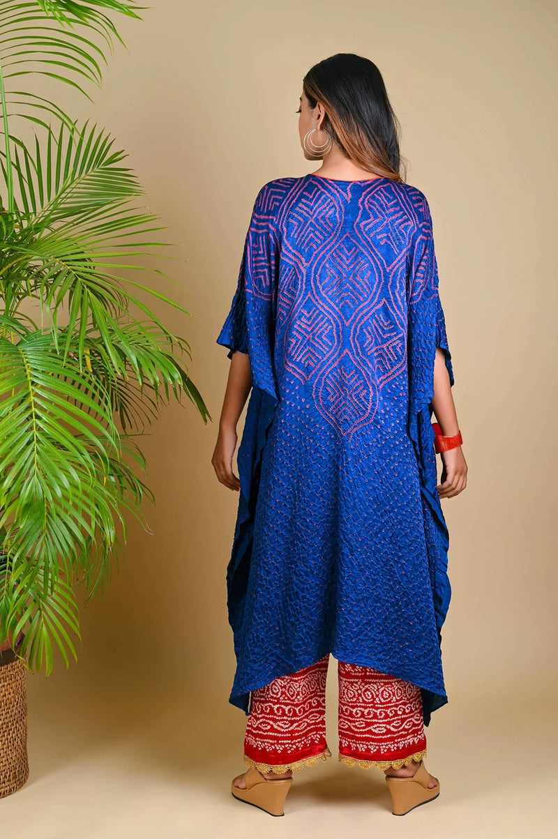 WAVE SEQUENCE KAFTAN-BLUE silk by Dyelogue in blue color for women Worldwide