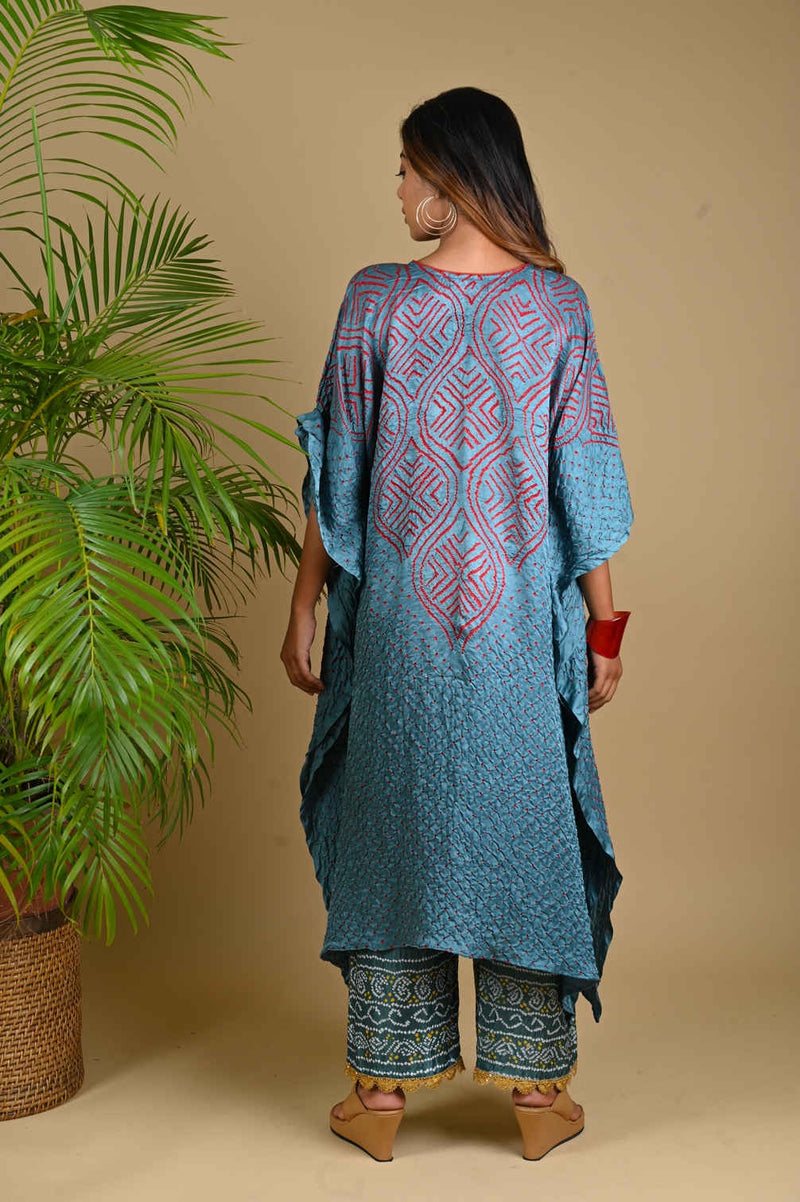 WAVE SEQUENCE KAFTAN-GREY silk by Dyelogue in grey color for women Worldwide