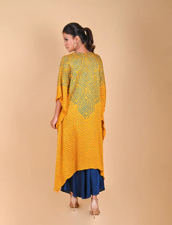 WAVE SEQUENCE KAFTAN-YELLOW silk by Dyelogue in yellow color for women Worldwide