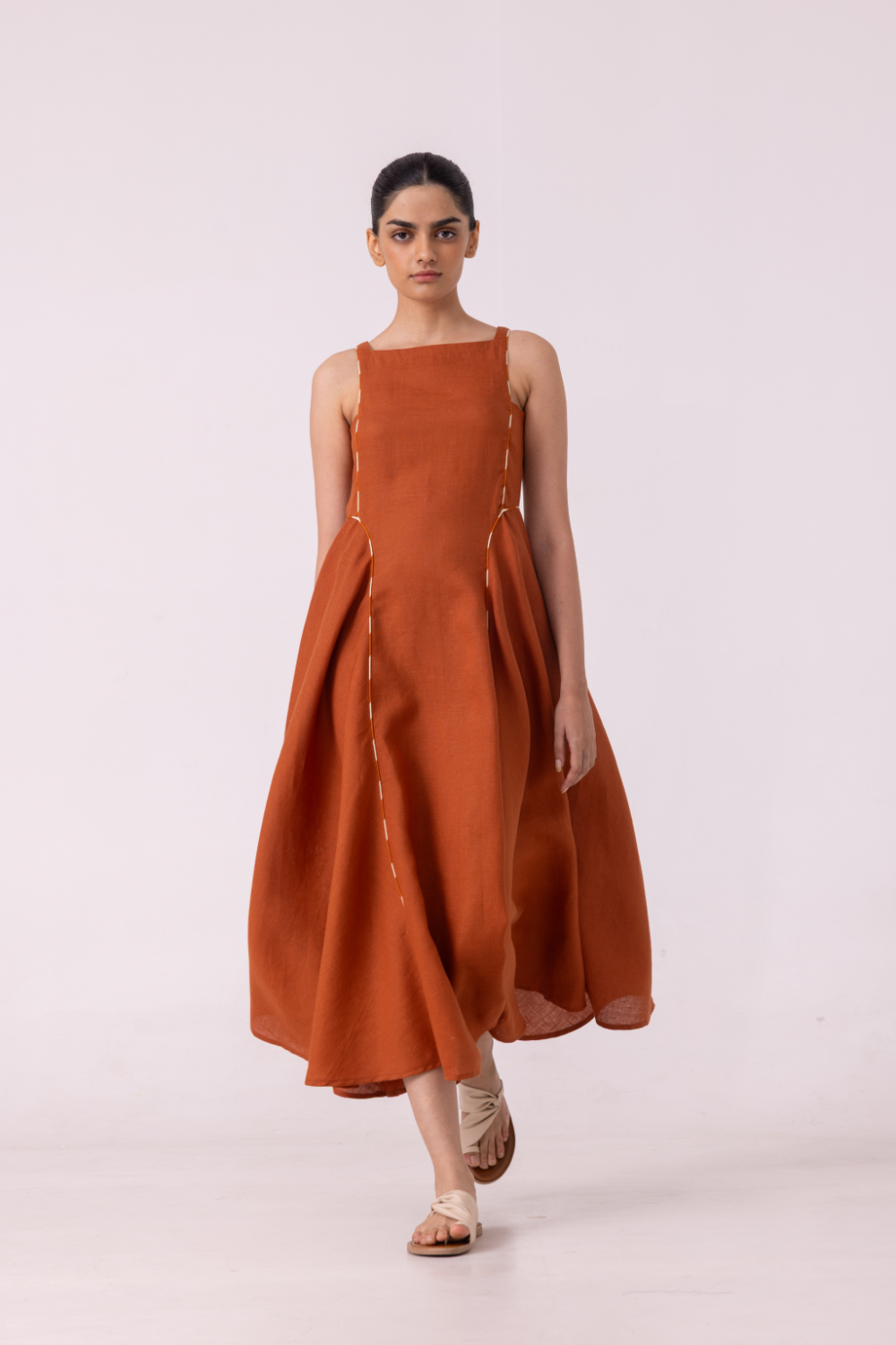 Buy Weasley Rust Linen Dress Worldwide