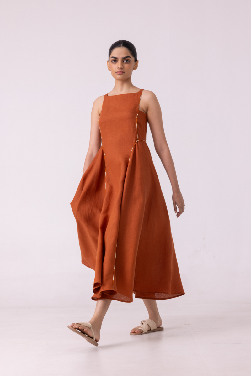 Weasley Rust Linen Dress cotton by The Summer House for women Worldwide