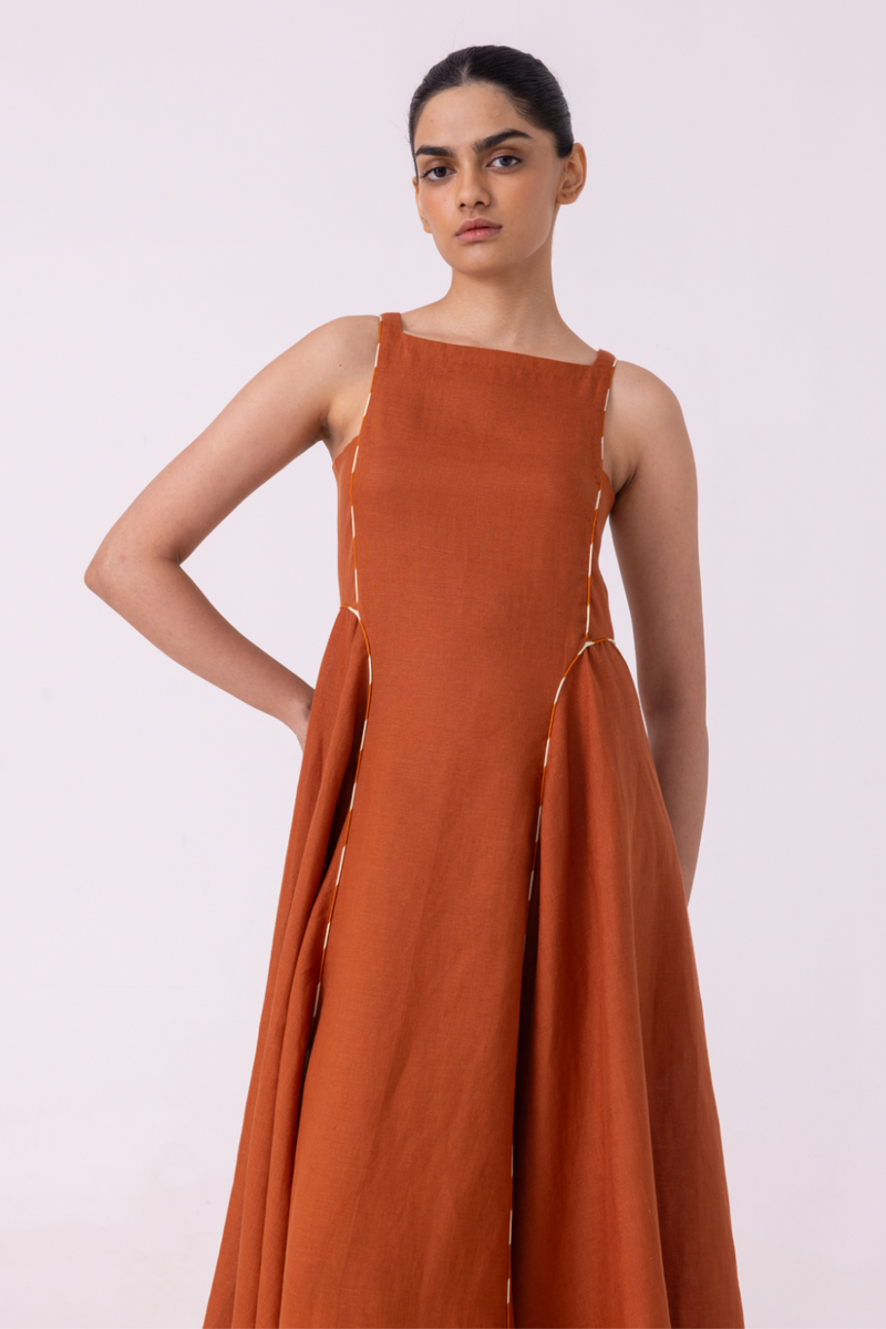 Weasley Rust Linen Dress cotton by The Summer House for women Worldwide