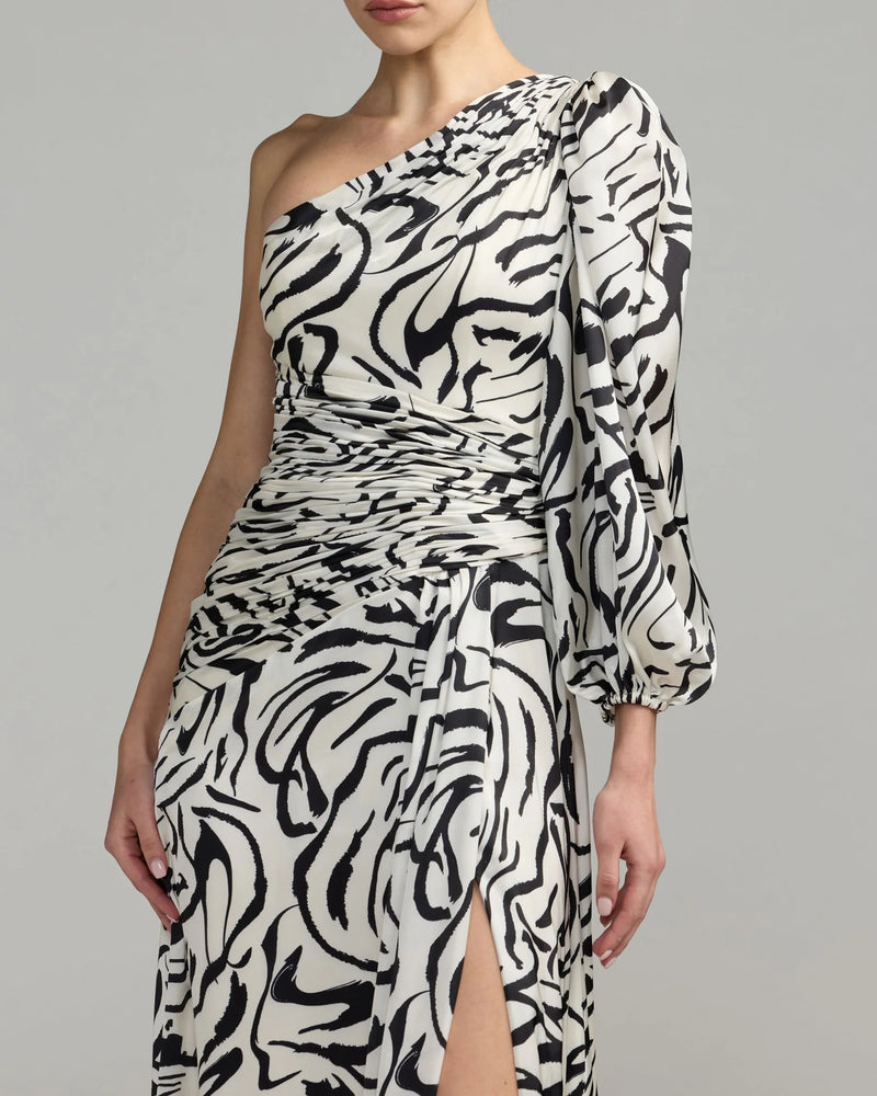 2634-White Abstract Print One Shoulder Charmeuse Gown With Slit polyester cocktail-and-party-dresses by Mac Duggal in multi-color for women Worldwide