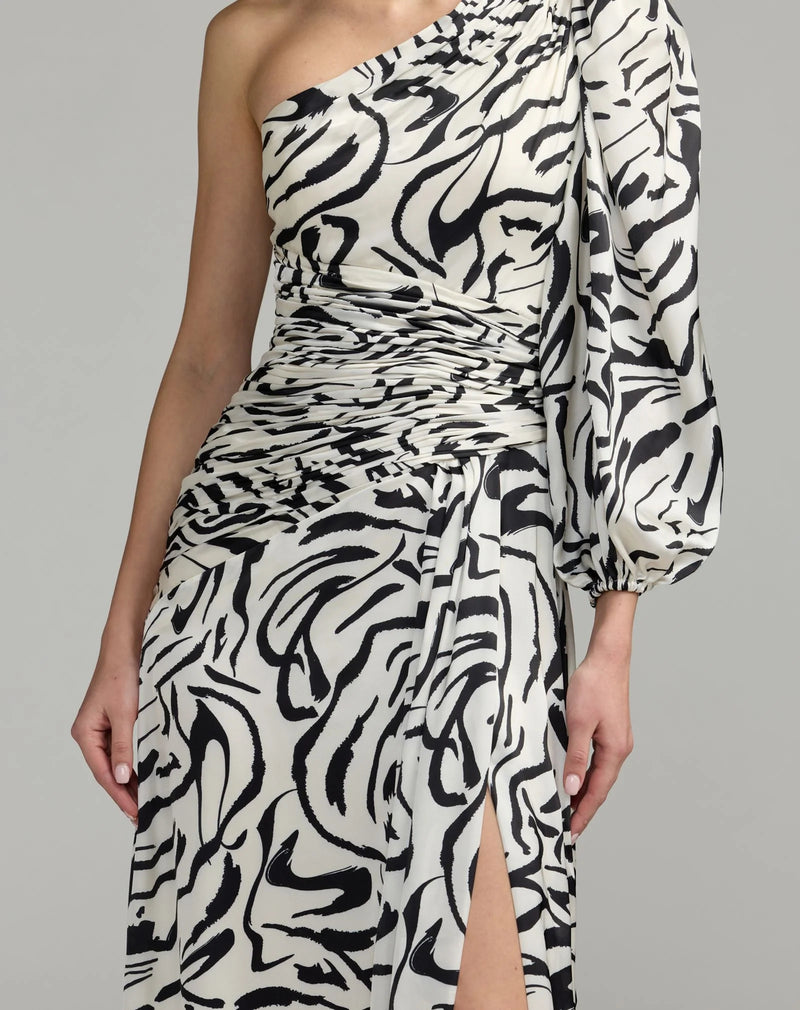 2634-White Abstract Print One Shoulder Charmeuse Gown With Slit polyester cocktail-and-party-dresses by Mac Duggal in multi-color for women Worldwide