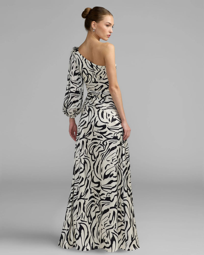 2634-White Abstract Print One Shoulder Charmeuse Gown With Slit polyester cocktail-and-party-dresses by Mac Duggal in multi-color for women Worldwide