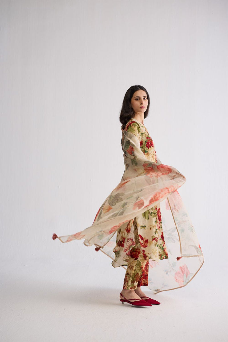 WHITE ROSE ORGANZA DUPATTA organza dupatta by YAM in multicolor for women Worldwide