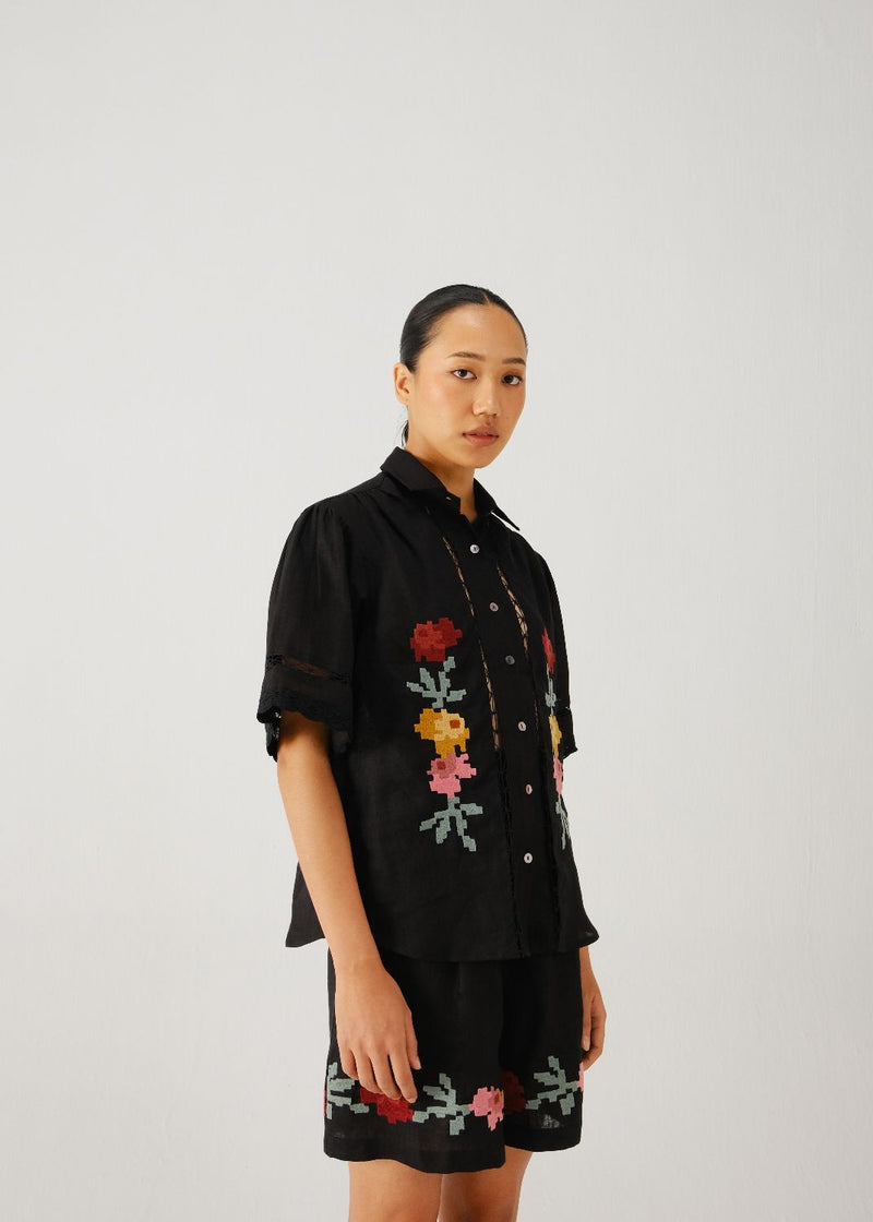 Wide leg shorts-Black pixel emb. by CORD for women Worldwide