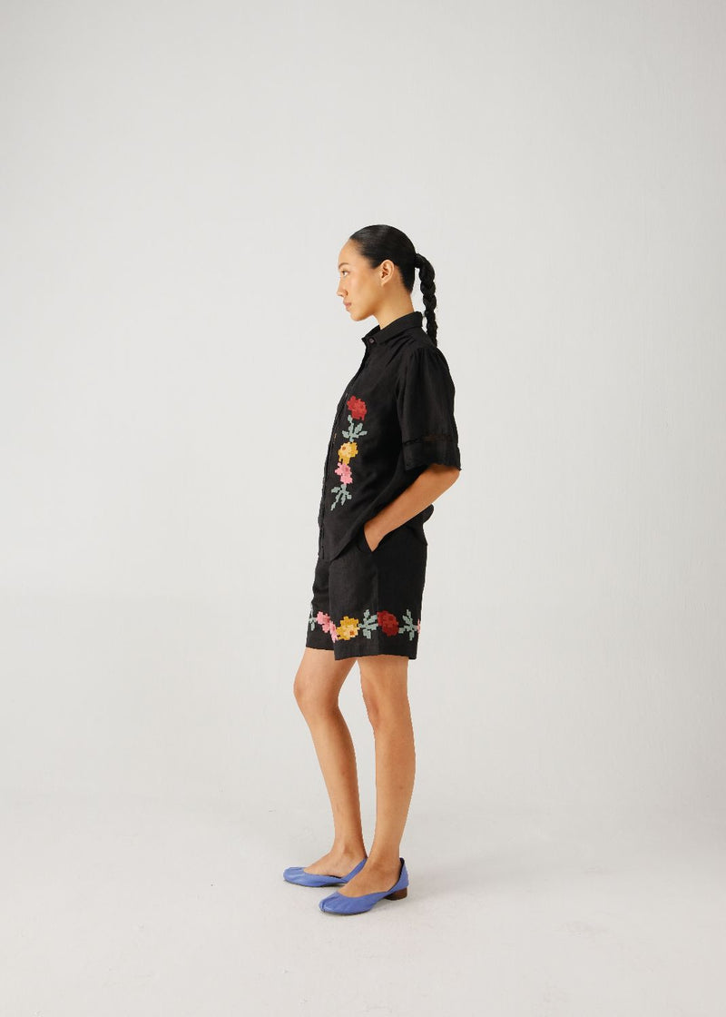 Wide leg shorts-Black pixel emb. by CORD for women Worldwide