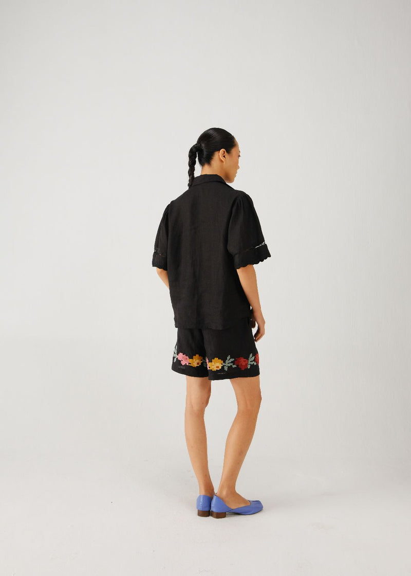 Wide leg shorts-Black pixel emb. by CORD for women Worldwide