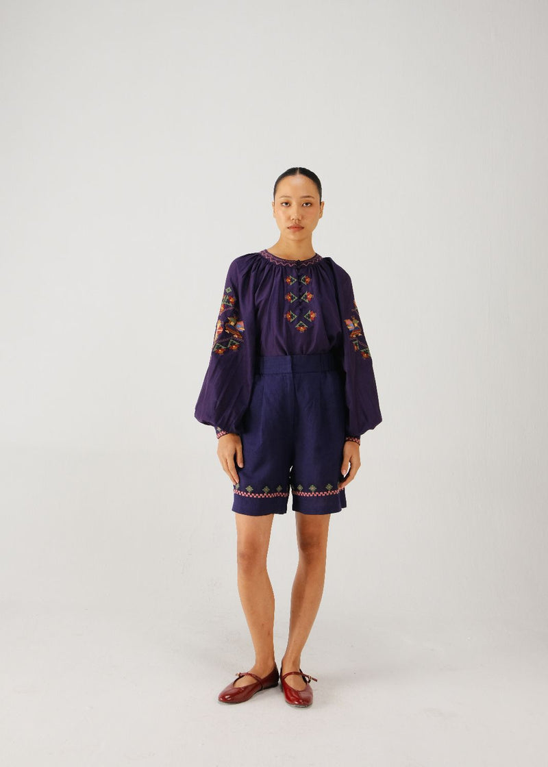 Wide leg shorts-Ink folk emb. by CORD for women Worldwide