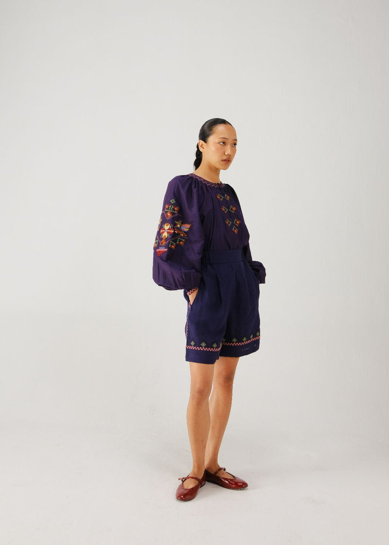 Wide leg shorts-Ink folk emb. by CORD for women Worldwide