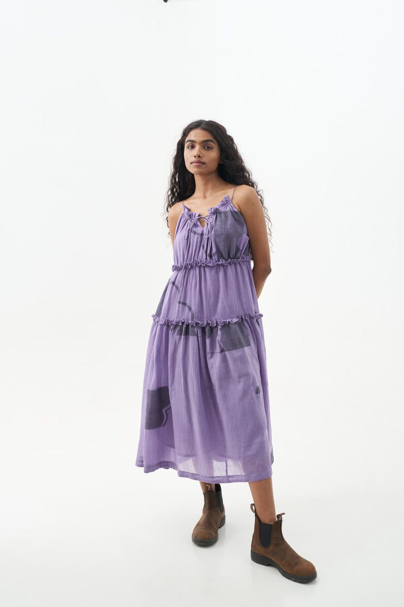 Bright lilac midi dress cotton Dresses,Short and Midi Dresses by World of Crow for women Worldwide