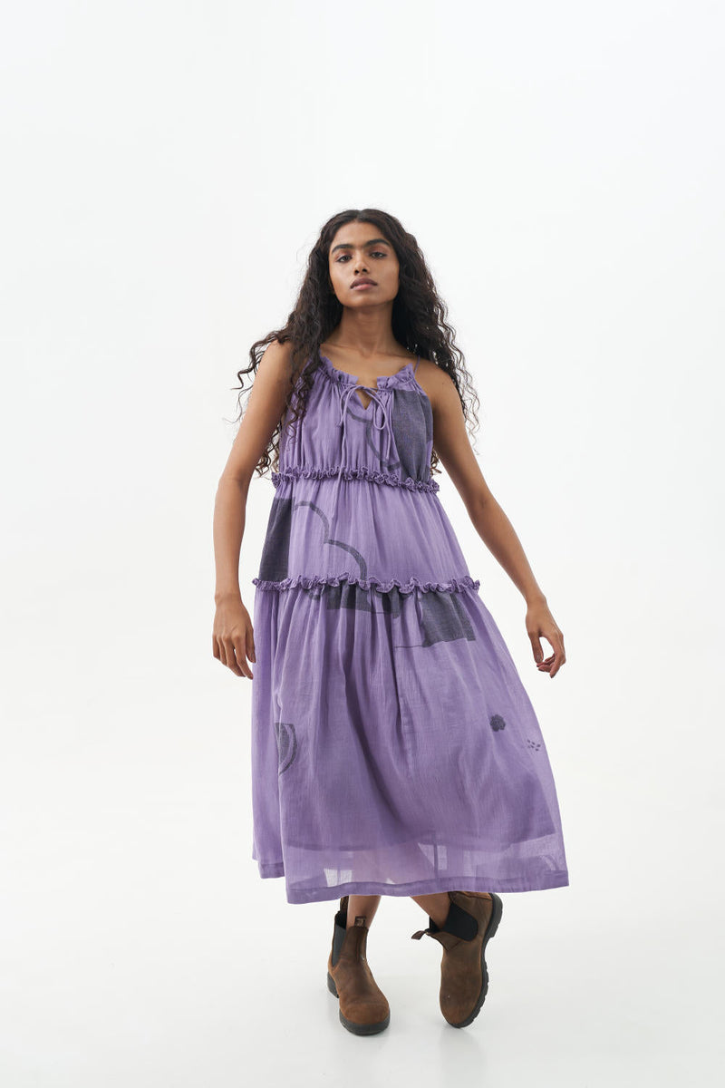 Bright lilac midi dress cotton Dresses,Short and Midi Dresses by World of Crow for women Worldwide
