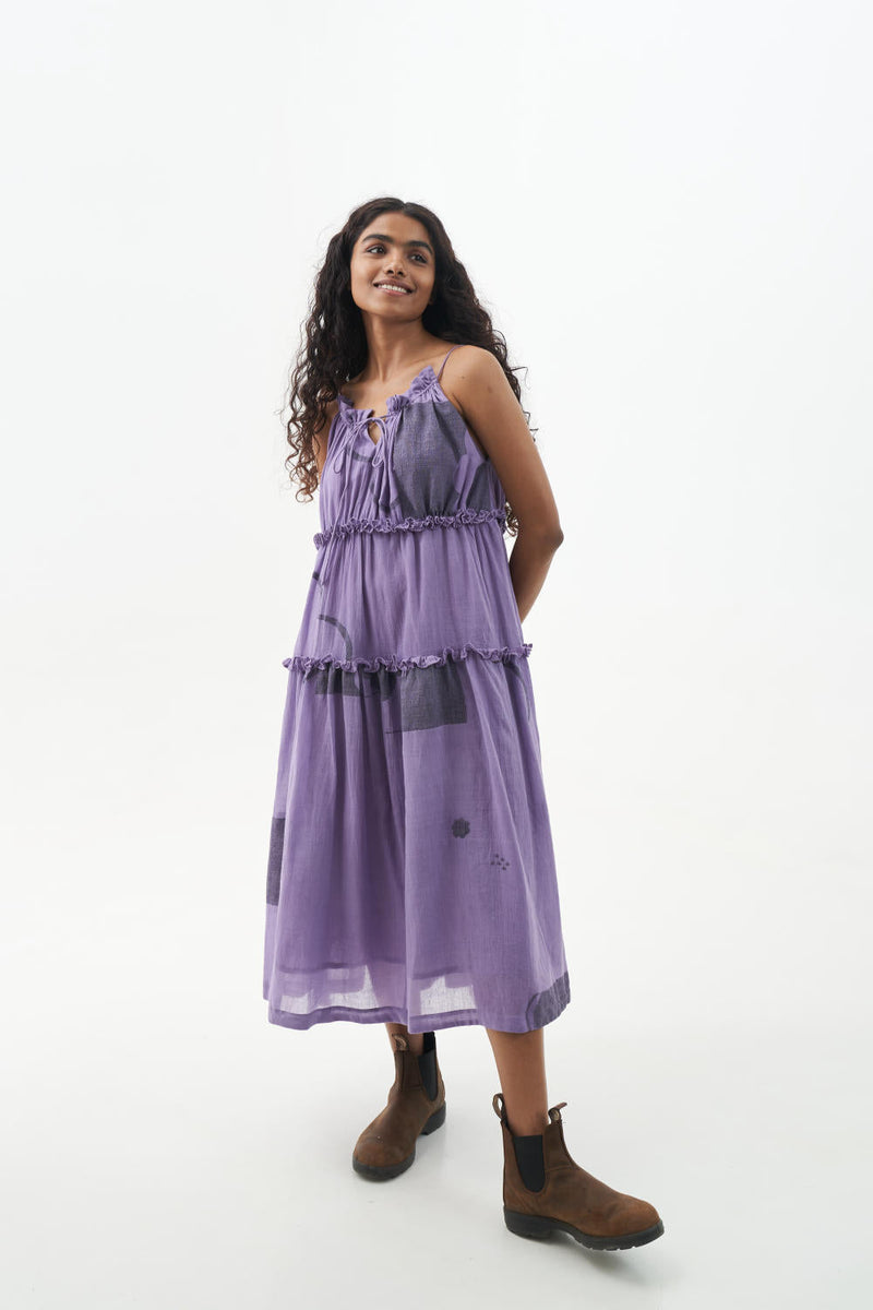 Bright lilac midi dress cotton Dresses,Short and Midi Dresses by World of Crow for women Worldwide