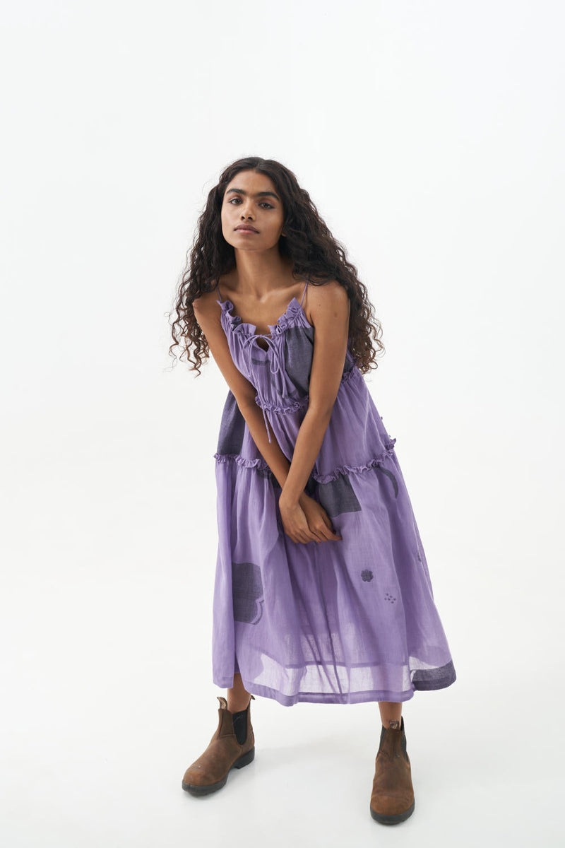 Bright lilac midi dress cotton Dresses,Short and Midi Dresses by World of Crow for women Worldwide