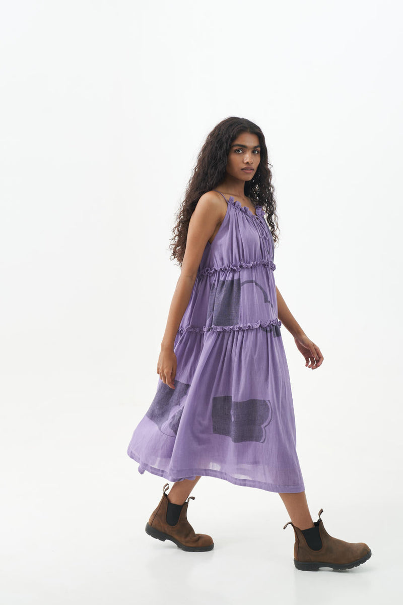 Bright lilac midi dress cotton Dresses,Short and Midi Dresses by World of Crow for women Worldwide