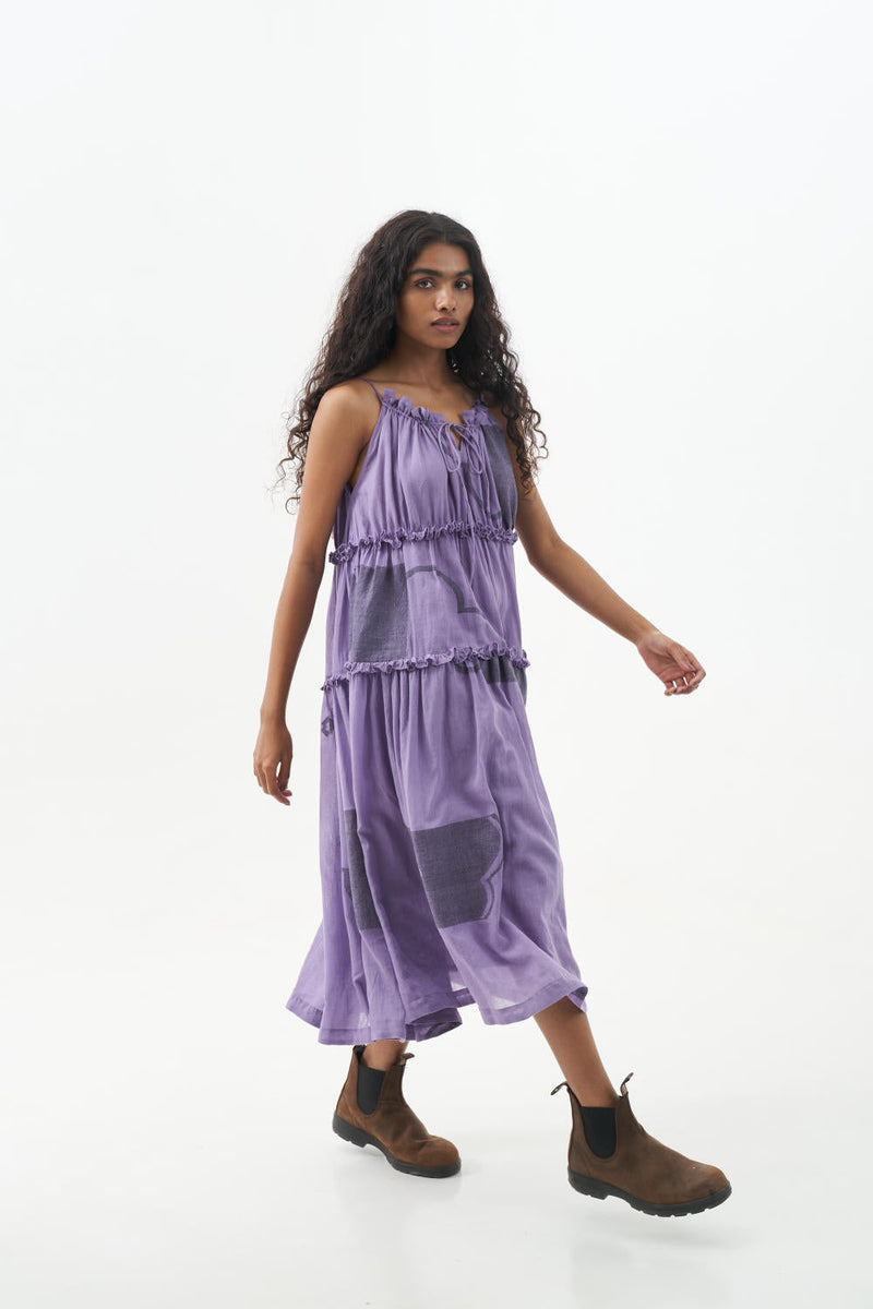 Bright lilac midi dress cotton Dresses,Short and Midi Dresses by World of Crow for women Worldwide
