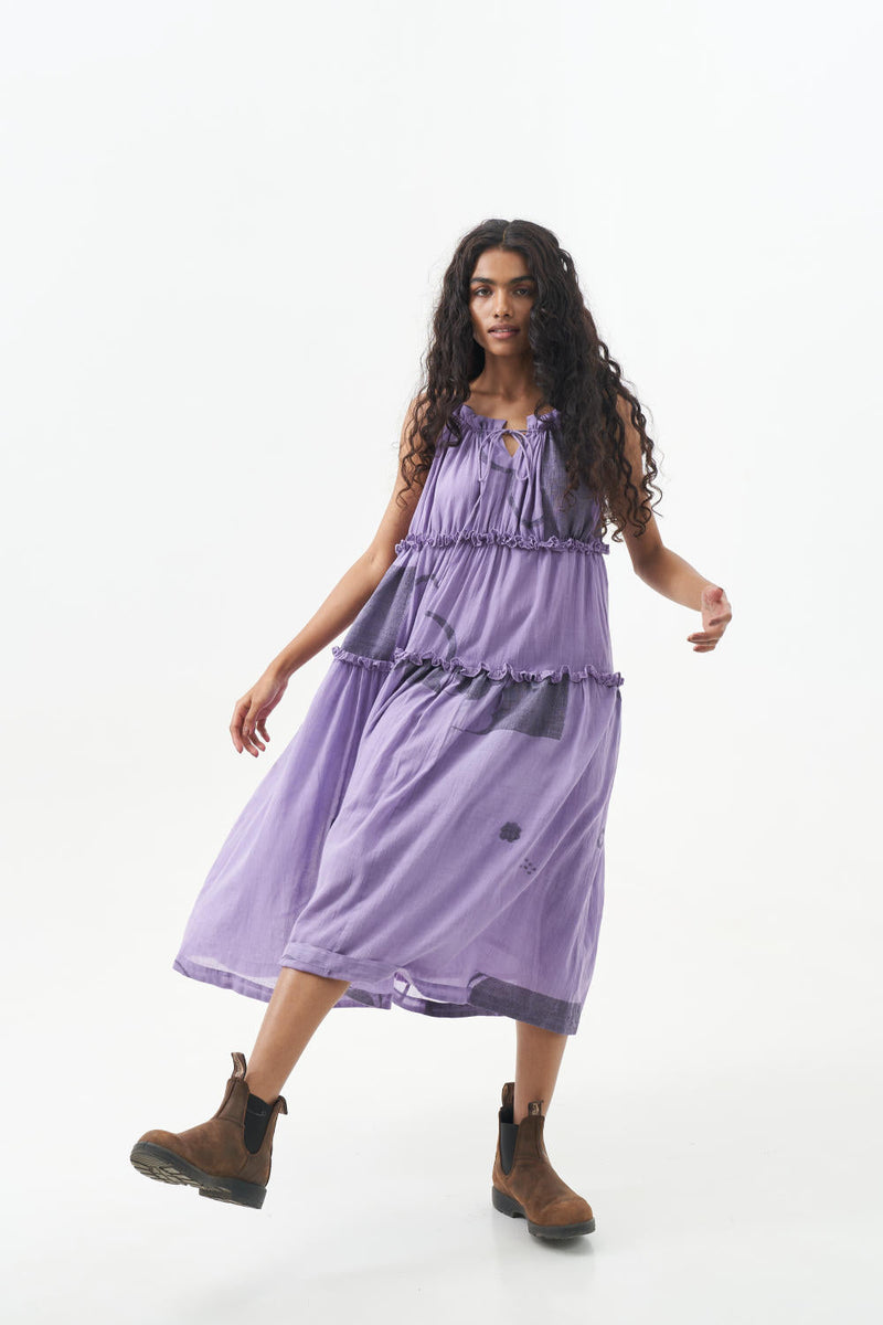 Bright lilac midi dress cotton Dresses,Short and Midi Dresses by World of Crow for women Worldwide