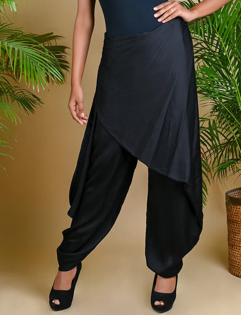 WRAP DHOTI-BLACK silk by Dyelogue in black color for women Worldwide