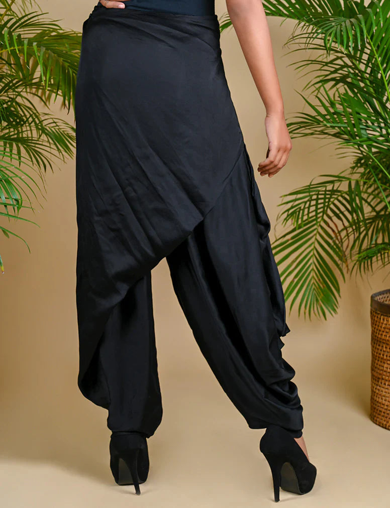 WRAP DHOTI-BLACK silk by Dyelogue in black color for women Worldwide