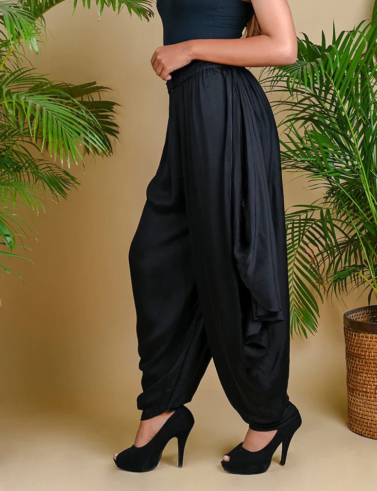WRAP DHOTI-BLACK silk by Dyelogue in black color for women Worldwide