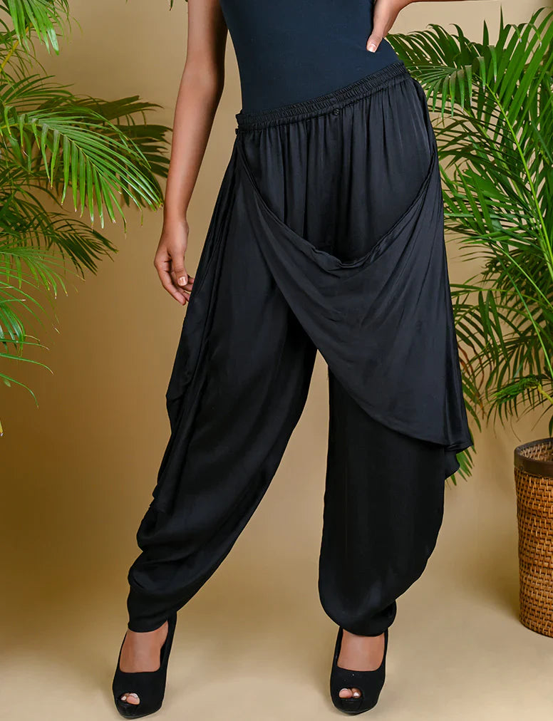 WRAP DHOTI-BLACK silk by Dyelogue in black color for women Worldwide