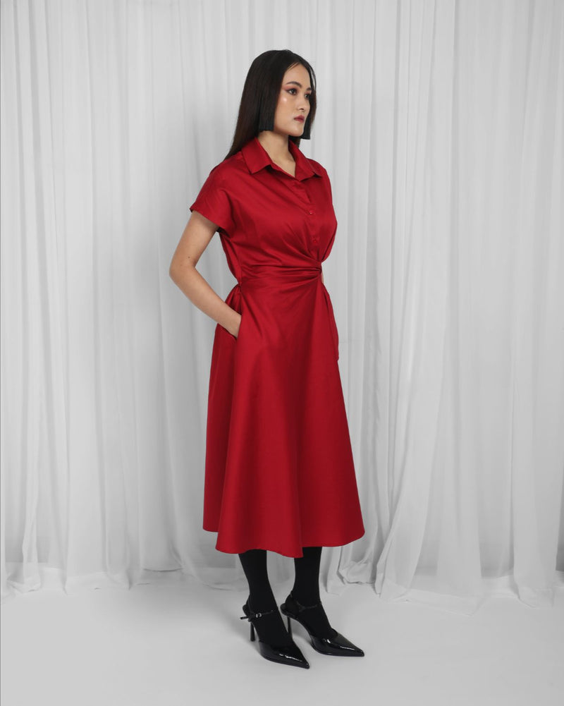 Wrap Dress-Red 100% cotton by Leh Studios in red color for women Worldwide