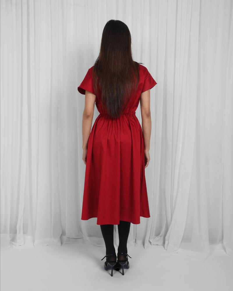 Wrap Dress-Red 100% cotton by Leh Studios in red color for women Worldwide