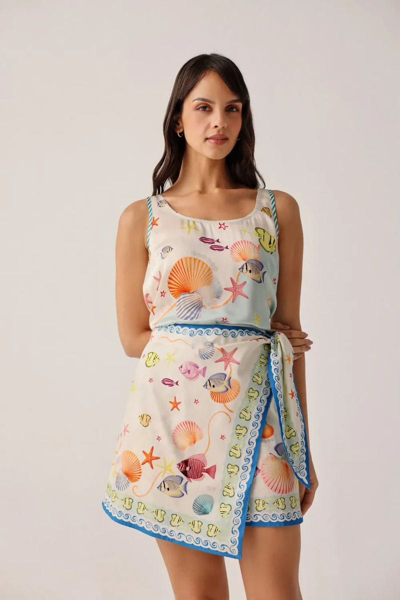 Wrap Me Round Skirt - Seaborn satin by NOIB for women Worldwide