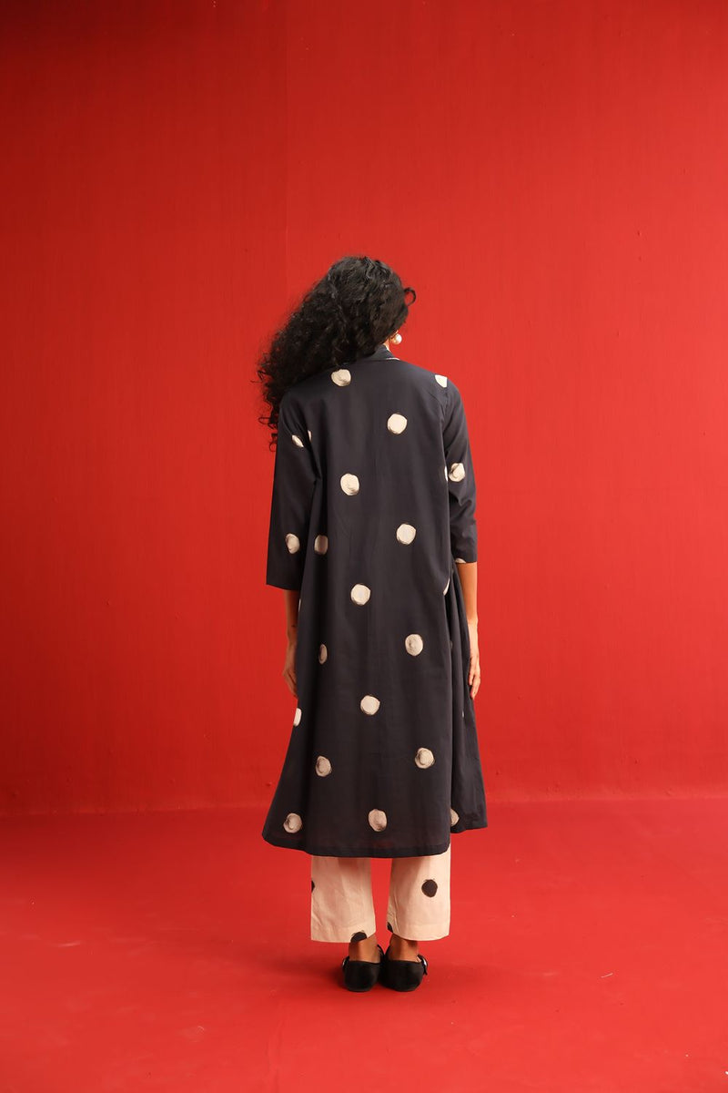 Polka A Line Kurta Set cotton by Yam in black color for women Worldwide